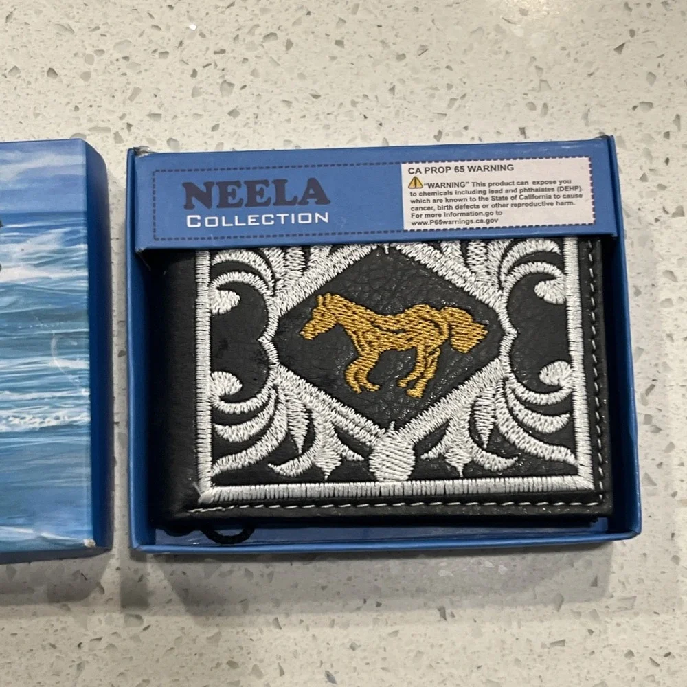 Neela Collection Horse Embroidered Bifold Wallet NIB